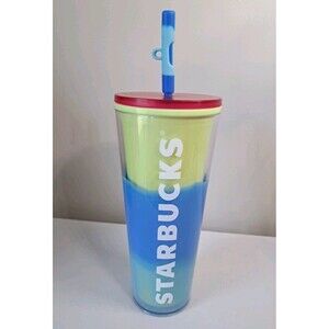 Starbucks Spring Color Changing Venti Cold Cup Tumbler Yellow Blue 24 oz